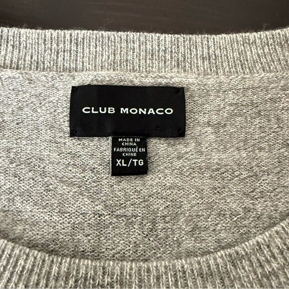 Club Monaco Sweater Womens Sz XL Gray Knit 100% Wool Pullover Contrast Sleeve - Picture 8 of 12
